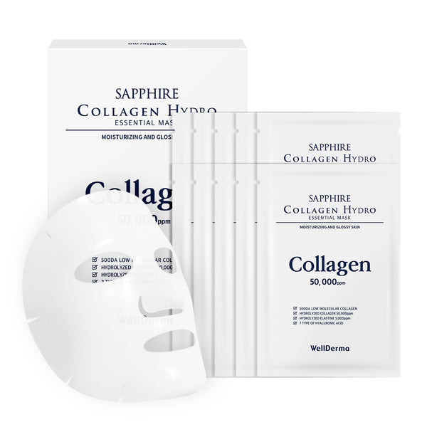 Sapphire Collagen Hydro Essential Mask, 10 Sheets – Moisturizing & Soothing Sheet Mask with Collagen & Ceramide, 1.01 Fl.Oz (30Ml) X 10Ea
