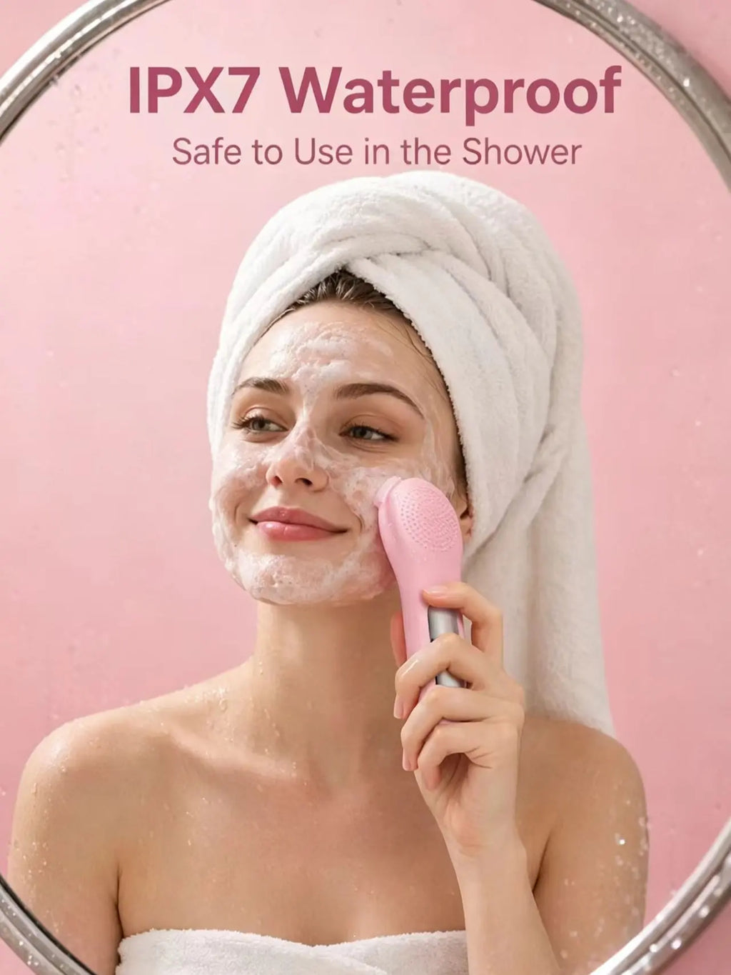 Pink Silicone Facial Cleansing Brush - IPX7 Waterproof Electric Face Scrubber, Gentle Exfoliating Deep Pore Cleanser Massager, USB Rechargeable Facial Tool with Adjustable Settings for Sensitive Skin, Durable Daily Use, Ideal Gift, Facial Brush