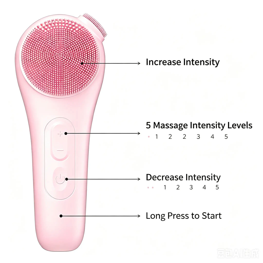 Pink Silicone Facial Cleansing Brush - IPX7 Waterproof Electric Face Scrubber, Gentle Exfoliating Deep Pore Cleanser Massager, USB Rechargeable Facial Tool with Adjustable Settings for Sensitive Skin, Durable Daily Use, Ideal Gift, Facial Brush