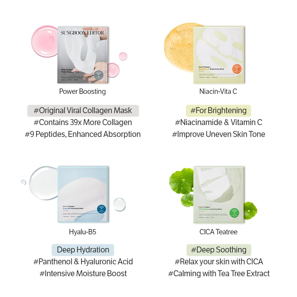 Deep Collagen Overnight Mask Hydrating Mask for Glass Skin, Wrinkle Care, Firming & Pore Refining 2,160,000PPB Collagen + 9 Peptides Korean Skincare, 4Ea, Gifts for Women